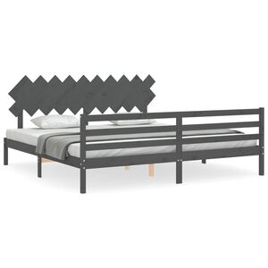 vidaXL Estrutura de cama com cabeceira 200x200 cm madeira maci&ccedil;a cinza
