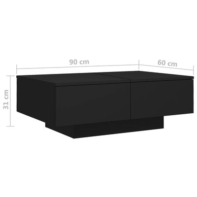 vidaXL Mesa de centro 90x60x31 cm contraplacado preto