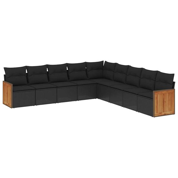 vidaXL 9 pcs conjunto de sof&aacute;s p/ jardim c/ almofad&otilde;es vime PE preto
