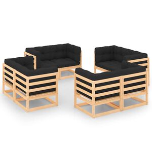 vidaXL 8 pcs conjunto lounge de jardim c/ almofad&otilde;es pinho maci&ccedil;o