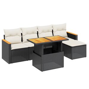 vidaXL 6 pcs conjunto sof&aacute;s de jardim c/ almofad&otilde;es vime PE preto