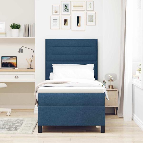 vidaXL Cama Box com colch&atilde;o com cabeceira Azul 90 x 200 cm tecido