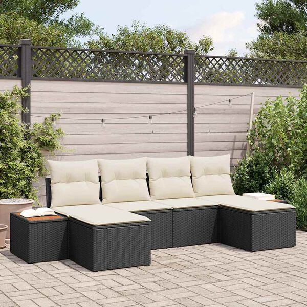 vidaXL Conjunto de Sof&aacute; de Jardim com almofada 6 pcs Preto vime PE