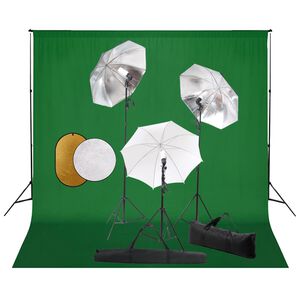 vidaXL Kit est&uacute;dio fotogr&aacute;fico com l&acirc;mpadas/sombrinhas/fundo/refletor