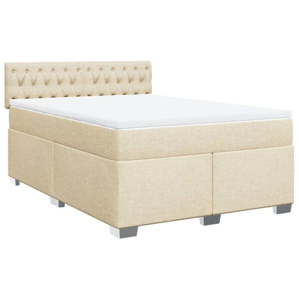 vidaXL Cama com molas/colch&atilde;o 140x200 cm tecido cor creme