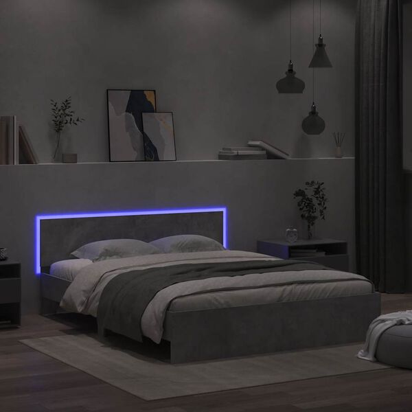vidaXL Estrutura cama cabeceira e luzes LED 150x200cm cinzento cimento