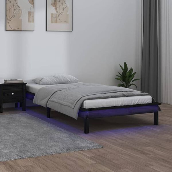 vidaXL Estrutura de cama c/ luzes LEDs 100x200cm madeira maci&ccedil;a preto