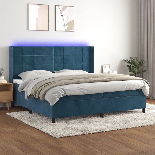 vidaXL Cama box spring c/ colch&atilde;o/LED 200x200 cm veludo azul-escuro
