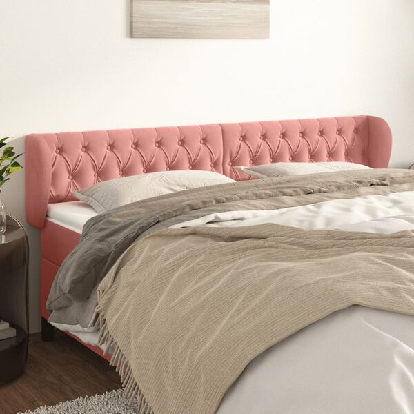 vidaXL Cabeceira de cama c/ abas veludo 203x23x78/88 cm rosa