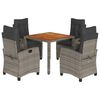 vidaXL 5 pcs conjunto de jantar p/ jardim c/ almofad&otilde;es vime PE cinza