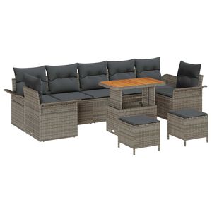 vidaXL Conjunto de Sof&aacute; de Jardim com almofada 10 pcs Cinzeto vime PE