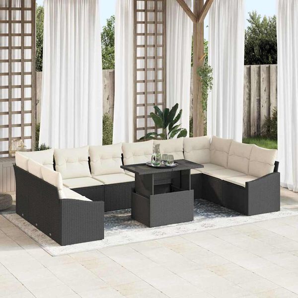 vidaXL Conjunto de Sof&aacute; de Jardim com almofada 11 pcs Preto e Creme