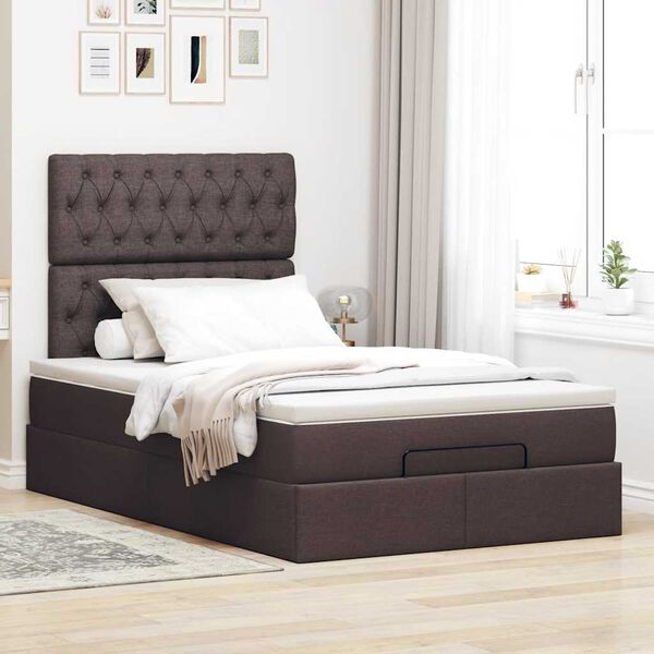 vidaXL Estrutura de cama otomana com colch&atilde;o 120x190cm castanho escuro
