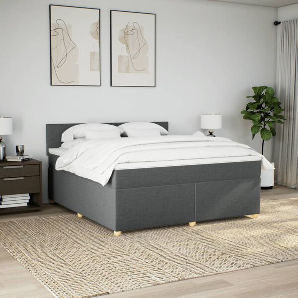 vidaXL Cama com molas/colchão 180x200 cm tecido cinzento-escuro