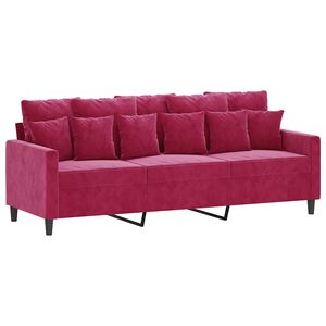 vidaXL Sof&aacute; de 3 lugares veludo 180 cm vermelho tinto