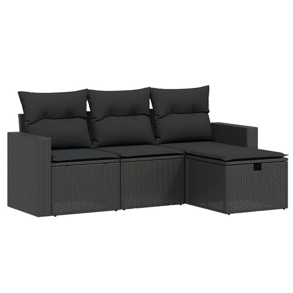 vidaXL 4 pcs conjunto de sof&aacute;s para jardim c/ almofad&otilde;es vime PE preto