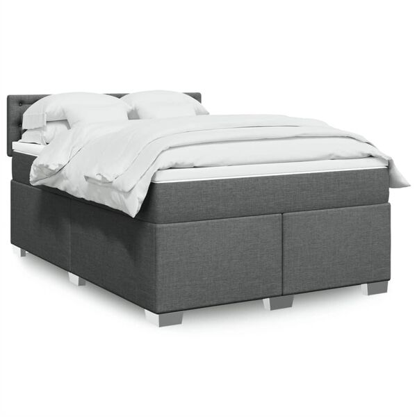 vidaXL Cama com molas/colch&atilde;o 140x190 cm tecido cinzento-escuro