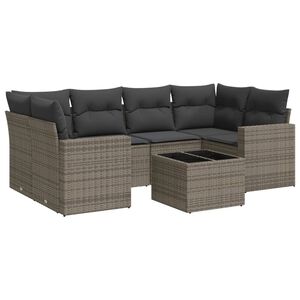 vidaXL 7 pcs conjunto sof&aacute;s p/ jardim c/ almofad&otilde;es vime PE cinzento
