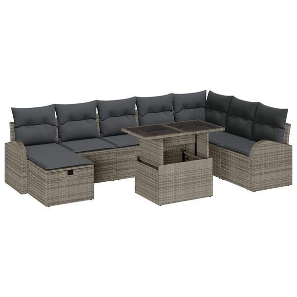 vidaXL Conjunto de Sof&aacute; de Jardim 9 pcs Cinzeto Rattan Sint&eacute;tico