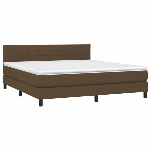 vidaXL Cama box spring c/ colch&atilde;o/LED 180x200cm tecido castanho-escuro