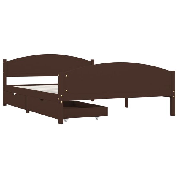 vidaXL Cama com 2 gavetas 140x200 cm pinho maci&ccedil;o castanho-escuro