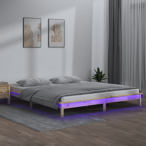 vidaXL Estrutura cama king size c/ luzes LED 150x200 cm madeira maci&ccedil;a