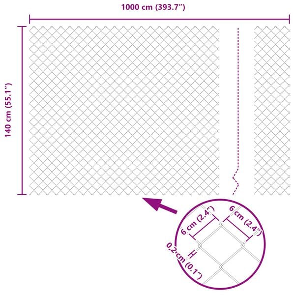 vidaXL Cerca de Malha Prateado 10 x 1.4 m Aço Galvanizado