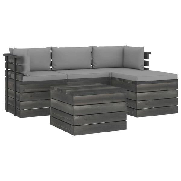 vidaXL 5 pcs conjunto lounge de paletes + almofad&otilde;es madeira de pinho