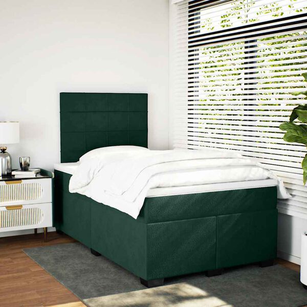 vidaXL Cama boxspring com colch&atilde;o 120x200 cm veludo verde-escuro