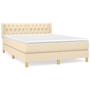 vidaXL Cama com molas/colch&atilde;o 140x190 cm tecido cor creme