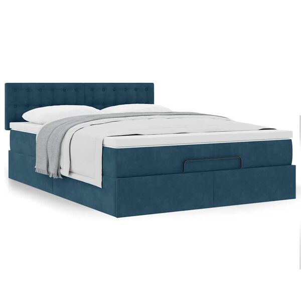 vidaXL Estrutura de cama otomana com colch&atilde;o 140x200 cm azul escuro