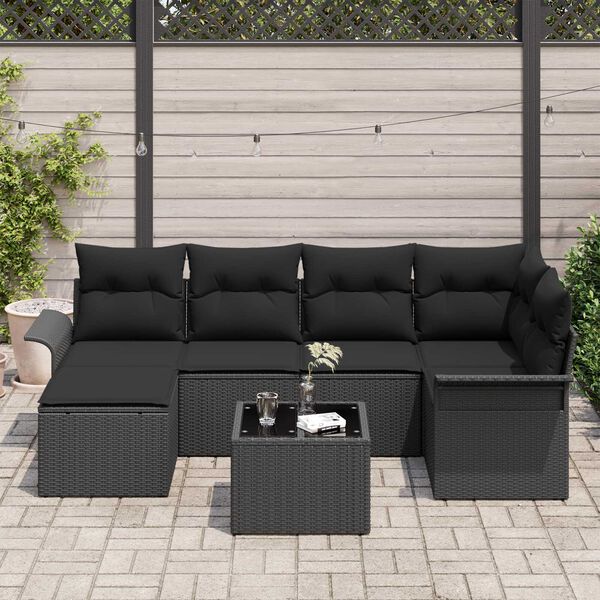 vidaXL Conjunto de Sof&aacute; de Jardim 7 pcs Preto vime PE