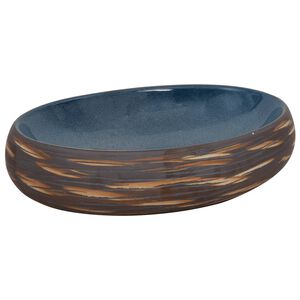vidaXL Lavat&oacute;rio de bancada oval 59x40x15 cm cer&acirc;mica castanho e azul
