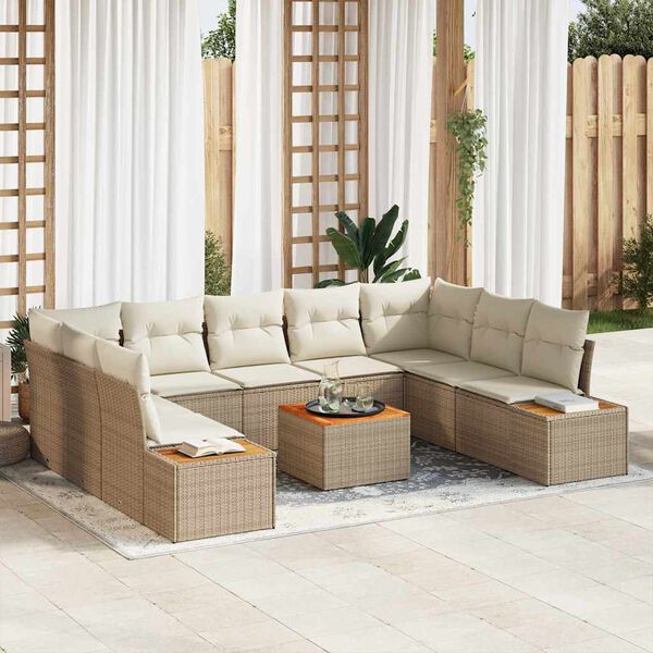 vidaXL Conjunto de Sof&aacute; de Jardim 5 pcs Bege e Creme Polirattan