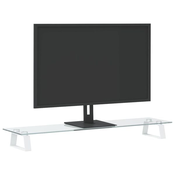 vidaXL Suporte para monitor 80x20x8 cm vidro temperado e metal branco