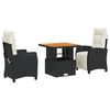 vidaXL 3 pcs conjunto de jantar p/ jardim c/ almofad&otilde;es vime PE preto
