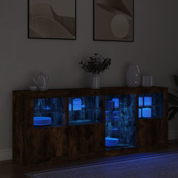 vidaXL Aparador com luzes LED 164x37x67 cm carvalho fumado