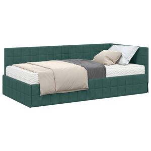 vidaXL Estrutura de Cama de Canto com Colch&atilde;o 2 pcs Verde Veludo