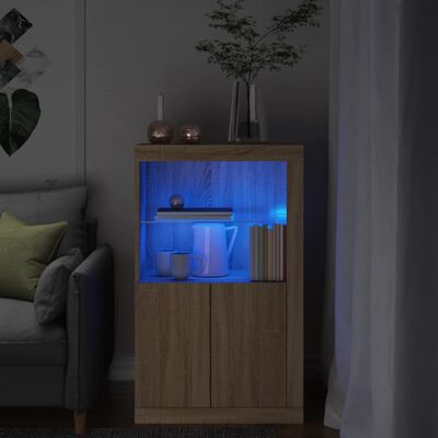 vidaXL Armário de apoio c/ luzes LED derivados madeira carvalho sonoma