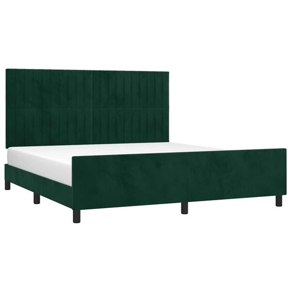 vidaXL Estrutura de cama c/ cabeceira 180x200 cm veludo verde-escuro