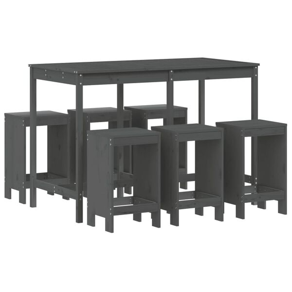 vidaXL 7 pcs conjunto de bar para jardim pinho maciço cinzento