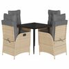 vidaXL 5 pcs conjunto de jantar p/ jardim com almofad&otilde;es vime PE bege