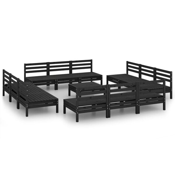 vidaXL 13 pcs conjunto lounge de jardim pinho maci&ccedil;o preto