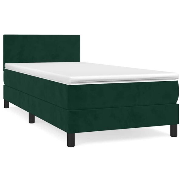 vidaXL Cama com molas/colch&atilde;o 90x200 cm veludo verde-escuro