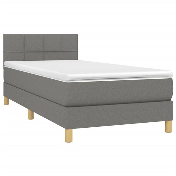 vidaXL Cama box spring c/ colch&atilde;o e LED 100x200 cm tecido cinza-escuro