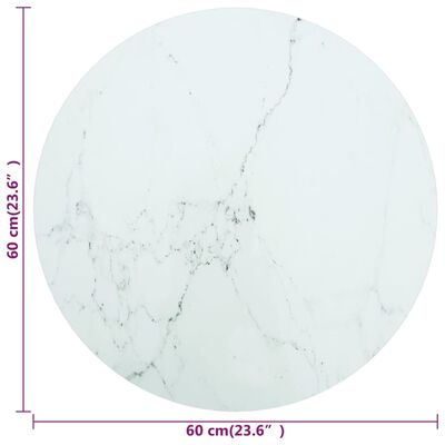 vidaXL Tampo mesa Ø60x0,8 cm vidro temperado design mármore branco