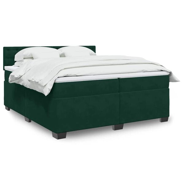 vidaXL Cama com molas/colch&atilde;o 200x200 cm veludo verde-escuro