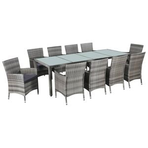 vidaXL 11 pcs conjunto jantar exterior c/ almofad&otilde;es vime PE cinzento