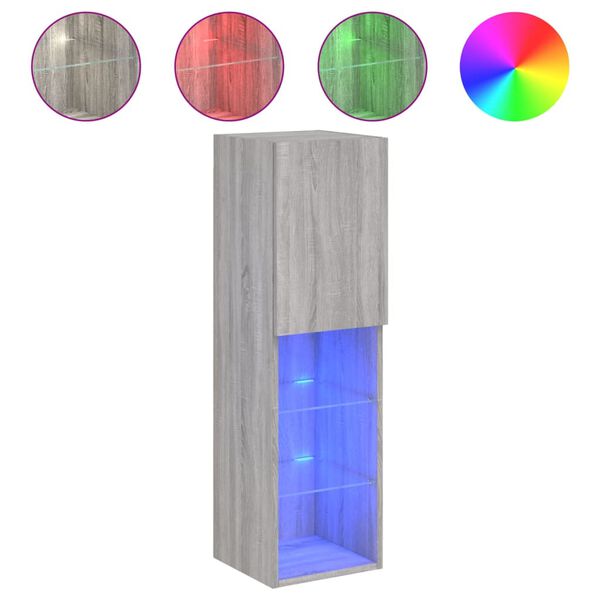 vidaXL M&oacute;vel de TV com luzes LED 30,5x30x102 cm cinzento sonoma