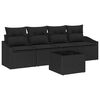 vidaXL Conjunto de Sof&aacute;s com almofada 5 pcs Preto vime PE